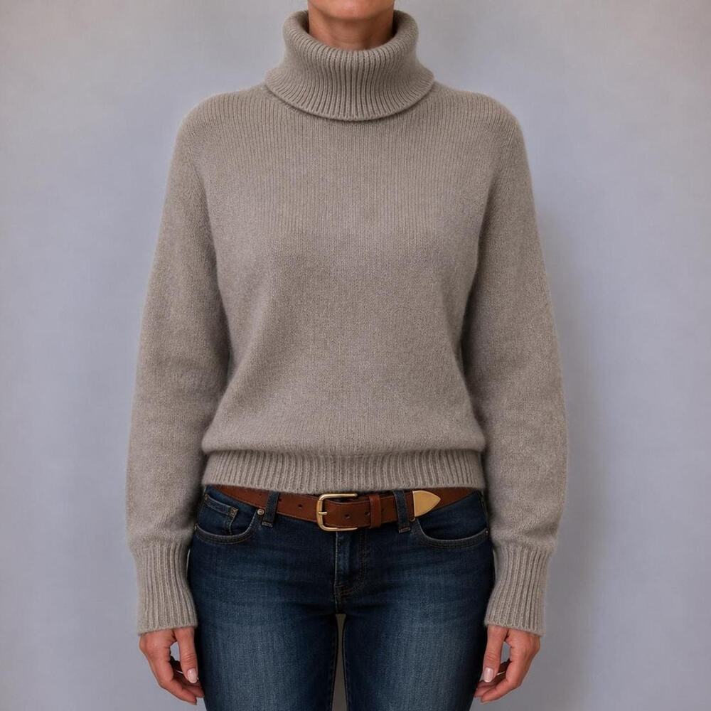 Vintage Chicos 100% Cashmere Taupe Grey Luxury Soft Turtleneck Sweater Size 0 S